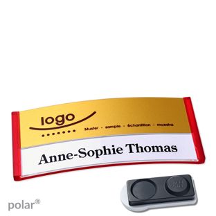 Namensschilder polar® alu-print Magnet 74 x 34 mm  | transluzent|rot  | gold  | smag® Magnet, extra stark 