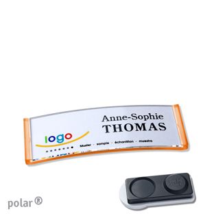 Namensschilder polar® quick-print Magnet 64 x 22 mm  | smag® Magnet, extra stark  | transluzent|orange 