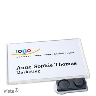 Namensschilder VISTA, magnetisch 75 x 47 mm  | weiß  | smag® Magnet, extra stark 