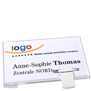 Namensschild mit Klammer VISTA 85 x 54 mm  | weiß 