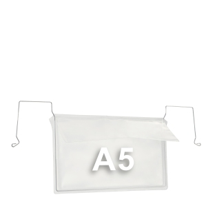 Drahtbügeltaschen für DIN A5, Breitseite offen, mit Klappe 