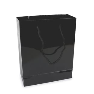 Geschenktasche mit Kordel, 20 x 25 x 8 cm, schwarz,  glänzend 