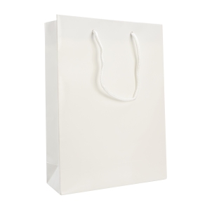 Geschenktasche mit Kordel, 20 x 25 x 8 cm, weiß, glänzend 