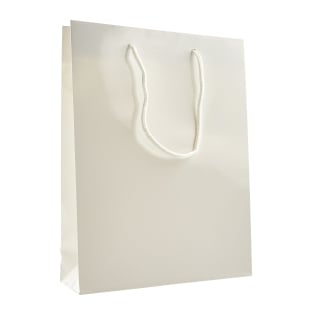 Geschenktasche Groß mit Kordel, 26 x 36 x 10 cm, weiß,  glänzend 