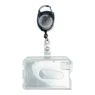 Ausweishüllen Hartplastik mit ausziehbarem Schlüsselanhänger schwarz | mit Daumenaussparung, poliert 