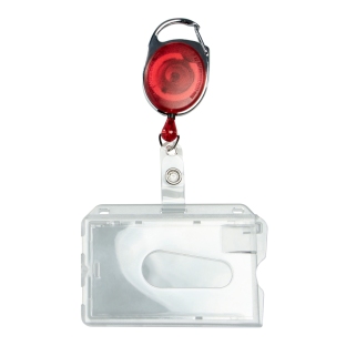 Ausweishüllen Hartplastik mit ausziehbarem Schlüsselanhänger rot | mit Daumenaussparung, poliert 