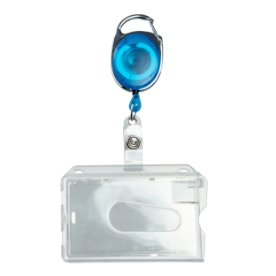 Ausweishüllen Hartplastik mit ausziehbarem Schlüsselanhänger blau | mit Daumenaussparung, poliert 