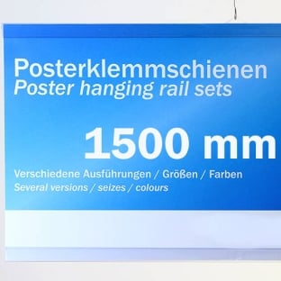 Posterschienen Kunststoff, zum Einschieben 1500 mm | transparent | 2 Aufhänger