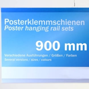 Posterschienen Kunststoff, zum Einschieben 900 mm | transparent | 2 Aufhänger