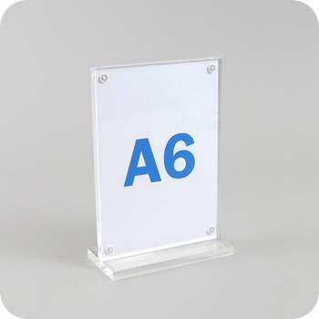 T-Aufsteller A6 magnetisch, mit Fuß, Hochformat, Acryl, transparent 