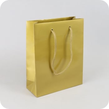Geschenktasche mit Kordel, 20 x 25 x 8 cm, gold, glänzend 