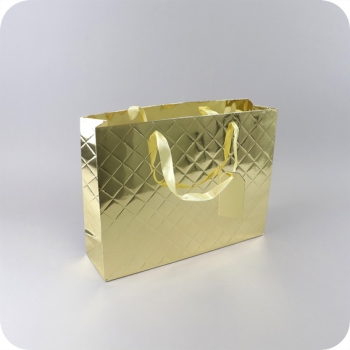 Geschenktasche Karo mit Anhänger, 37,5 x 28,5 x 10,5 cm, gold 