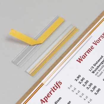 Befestigungsclips für Speisekarten, 100 mm, transparent, selbstklebend, 1 mm 