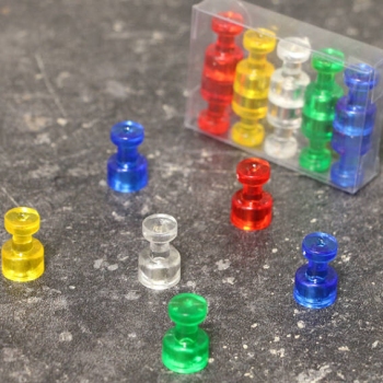 Magnetpins, ø = 10 mm, zu 10 Stück im Set transparent, rot, blau, grün, gelb
