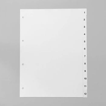 Ordnerregister, A4, 12-teilig (1-12), weiß 