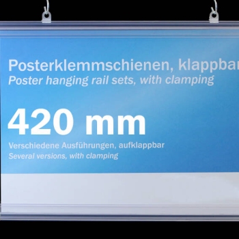 Posterklemmschienen Kunststoff, aufklappbar, 420 mm | transparent