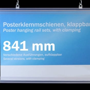 Posterklemmschienen Kunststoff, aufklappbar 841 mm | transparent