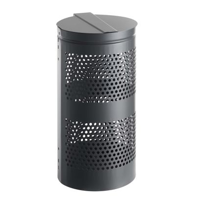 Mülleimer mit Deckel, für Außen, 38 L, Stahl, grau 