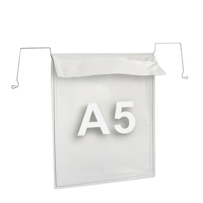 Drahtbügeltaschen für DIN A5, Schmalseite offen, mit Klappe 