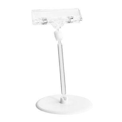 Sign-Clip mit Schildhalter und selbstklebendem Tellerfuß (Ø 90 mm), 10 cm Verlängerung, transparent 