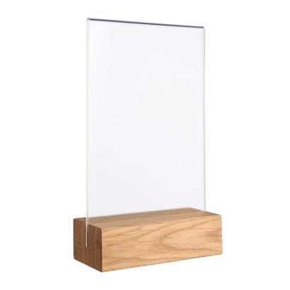 Tischaufsteller MODUL, Acrylglastasche mit Holzsockel Holzsockel mit geradem Einsteckschlitz | Eiche | A6