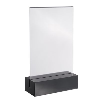 Tischaufsteller MODUL, Acrylglastasche mit Acrylsockel schwarz, transparent | A6 | glänzend