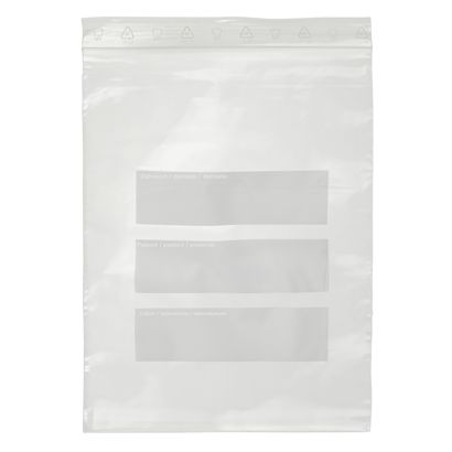 Dental-Druckverschlussbeutel 180 x 250 mm, mit zusätzlicher Vortasche, PE-Folie 50 µm 180 x 250 mm | 50 µm | (Dentalbeutel) mit Beschriftungsstreifen und zusätzlicher Einstecktasche