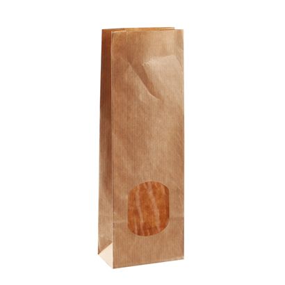 Blockbodenbeutel Papier mit Fenster 80 x 50 x 250 mm