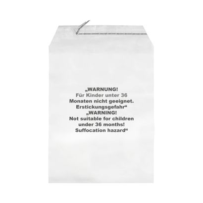 Klappenbeutel mit Warnaufdruck, wiederverschließbar, PP-Folie, transparent 
