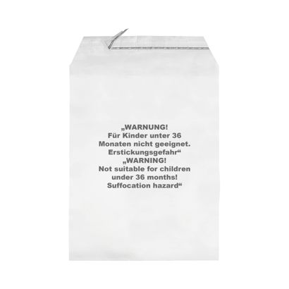 Klappenbeutel mit Warnaufdruck, wiederverschließbar, PP-Folie, transparent 215 x 310 mm