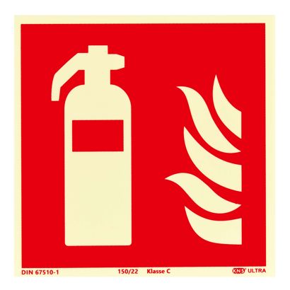Brandschutzzeichen Feuerlöscher langnachleuchtend, Kunststoff, ISO 7010 150 x 150 mm