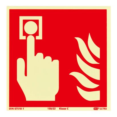 Brandschutzzeichen Brandmelder langnachleuchtend, Kunststoff, ISO 7010 150 x 150 mm 