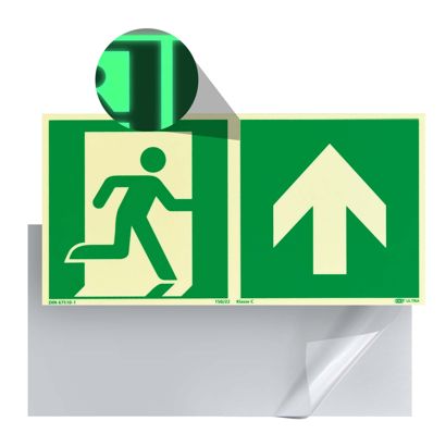 Fluchtwegschild langnachleuchtend, Kunststoff, ISO 7010 geradeaus/ aufwärts 