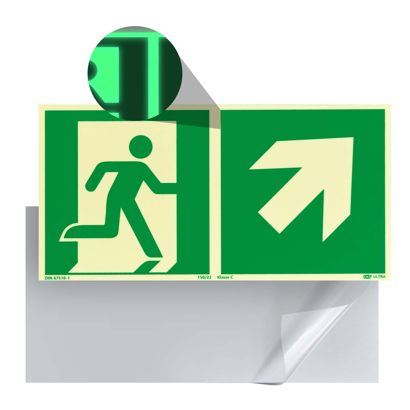 Fluchtwegschild langnachleuchtend, Kunststoff, ISO 7010 rechts aufwärts