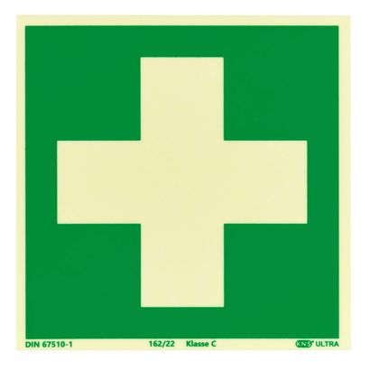 Rettungszeichen Erste Hilfe langnachleuchtend, Kunststoff, ISO 7010 150 x 150 mm