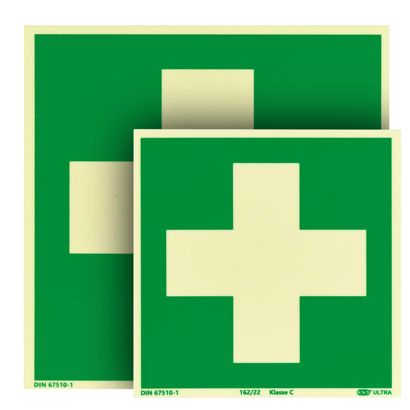 Rettungszeichen Erste Hilfe langnachleuchtend, Kunststoff, ISO 7010 