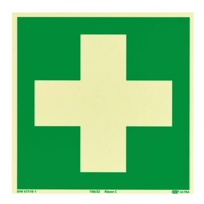 Rettungszeichen Erste Hilfe langnachleuchtend, Kunststoff, ISO 7010 200 x 200 mm