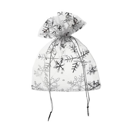 Organzasäckchen mit weihnachtlichem Motiv 100 x 130 mm | Schneeflocke/Eiskristall