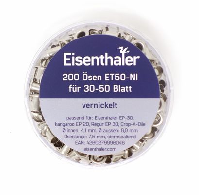 Eisenthaler Ösen ET50-NI, vernickelt für 30-50 Blatt, Pack mit 200 Stück 