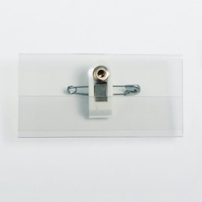 Namenschild mit Klammer-Nadelkombi, Clip drehbar 