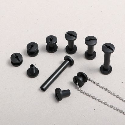 Kollektionsschrauben, Buchschrauben Kunststoff mit Loch 5 mm | schwarz 