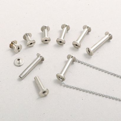 Kollektionsschrauben, Buchschrauben Metall mit Loch 20 mm | vernickelt 