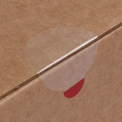 Klebepunkte, ø = 28 mm, mit roter Anfasslasche, schwach (Rolle mit 5.000 Stück) 