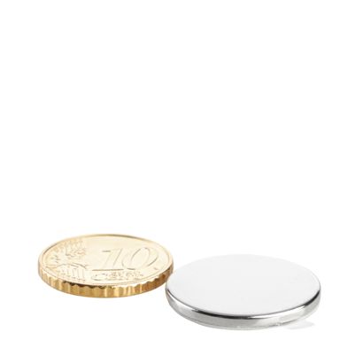 Scheibenmagnete aus Neodym, selbstklebend silber | 22 mm x 2 mm | 3M 4920