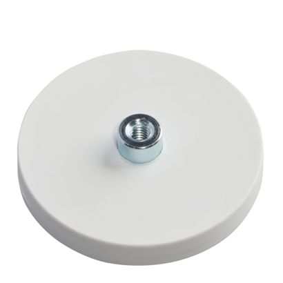 Gummierte Magnete mit Gewindebuchse weiß  | 43 mm | M4 