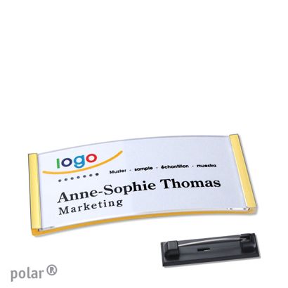 Namensschild mit Nadel polar® gold | 65 x 30 mm