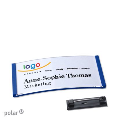 Namensschild mit Nadel polar® blau | 65 x 30 mm