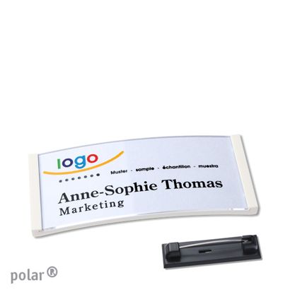 Namensschild mit Nadel polar® weiß | 65 x 30 mm