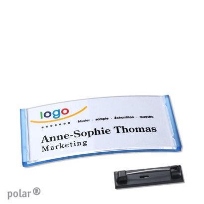 Namensschild mit Nadel polar® transluzent, blau | 65 x 30 mm