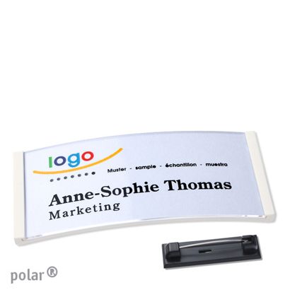 Namensschild mit Nadel polar® weiß | 74 x 34 mm